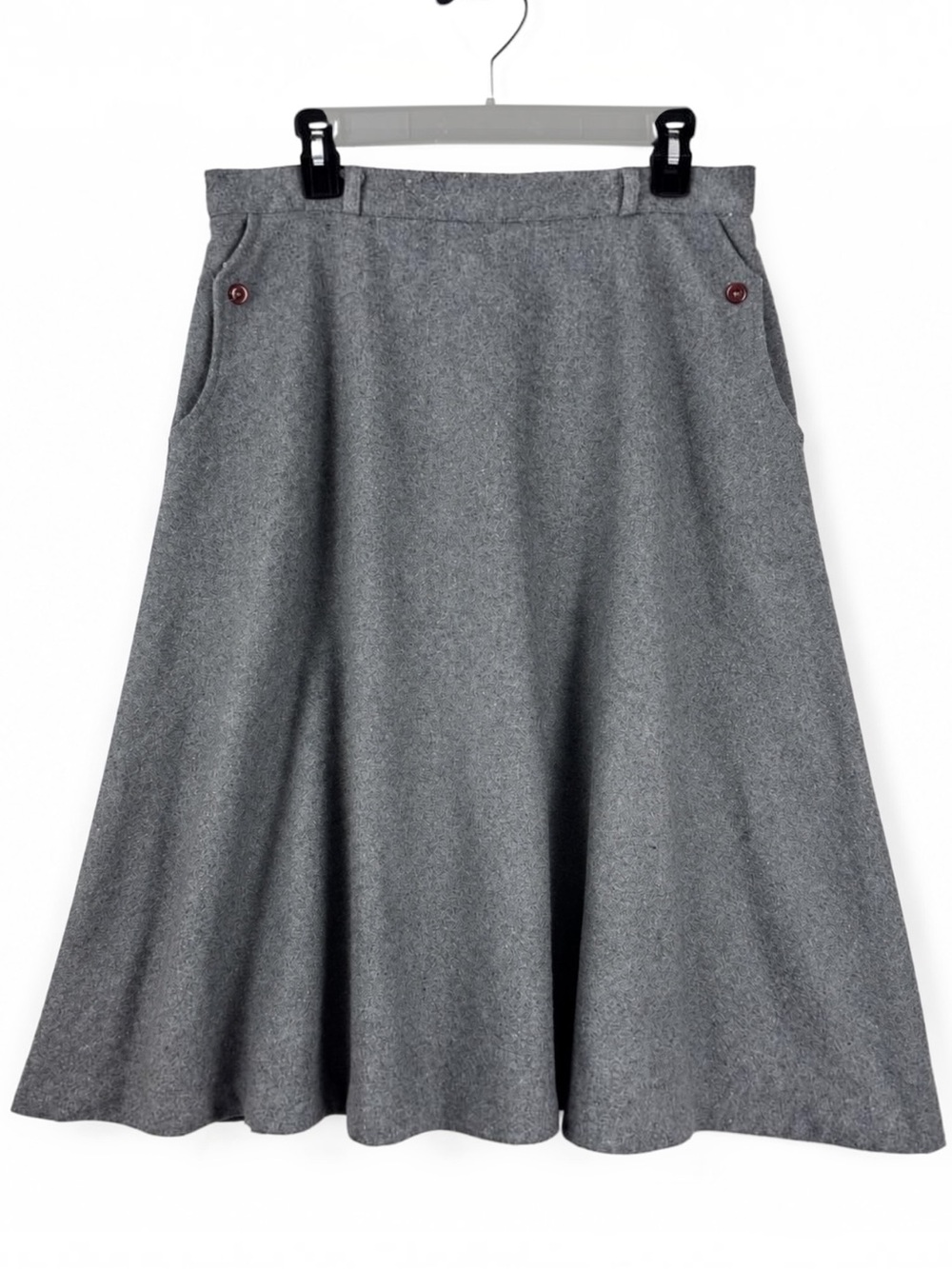 Vintage 70s ILGWU Gray Wool Blend A-Line Midi Skirt Made USA 18